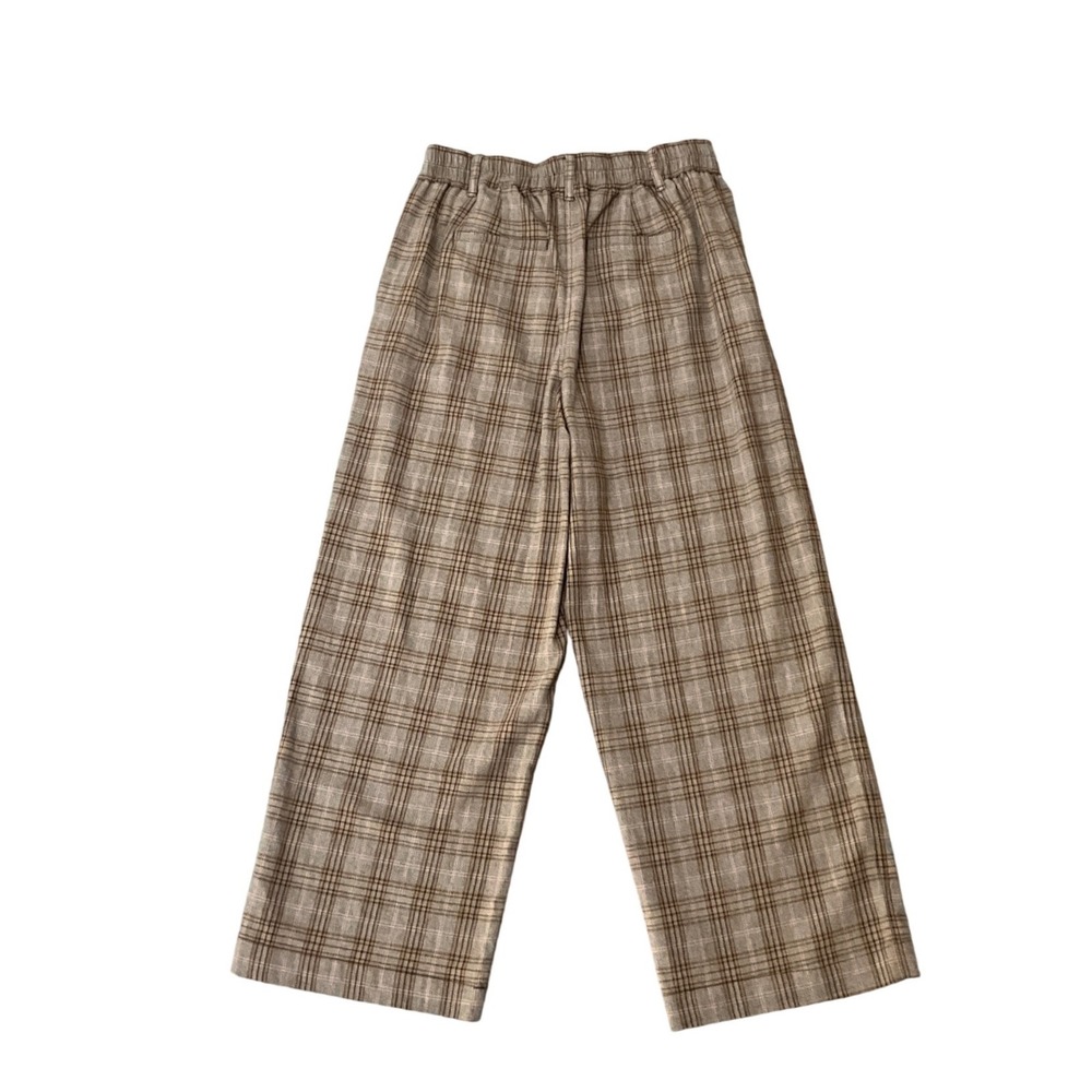 Madewell Plaid Pleated Wide Leg Pants Career Office Brown High Rise Womens 10 - Picture 7 of 9